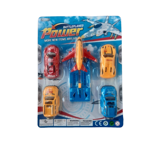 Set 4 Autos y 1 Avión con Catapulta