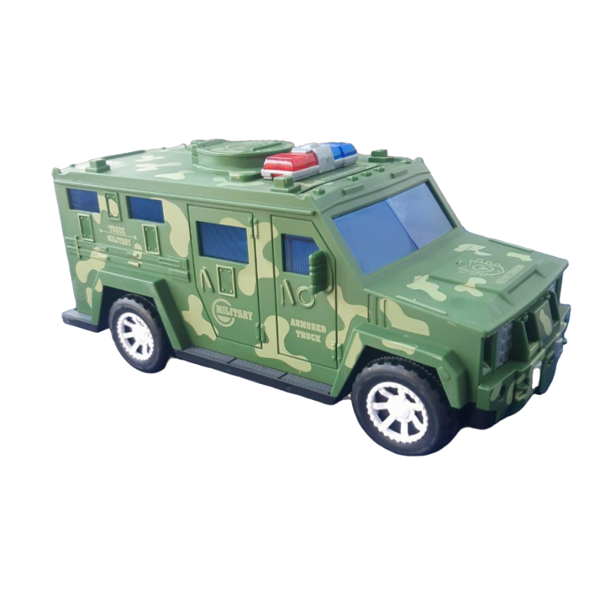 Camión Alcancía Militar con Luces y Música Bump & Go
