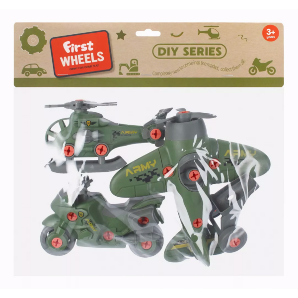 Set Vehículos Desarmables Militar Moto Avión Helicóptero