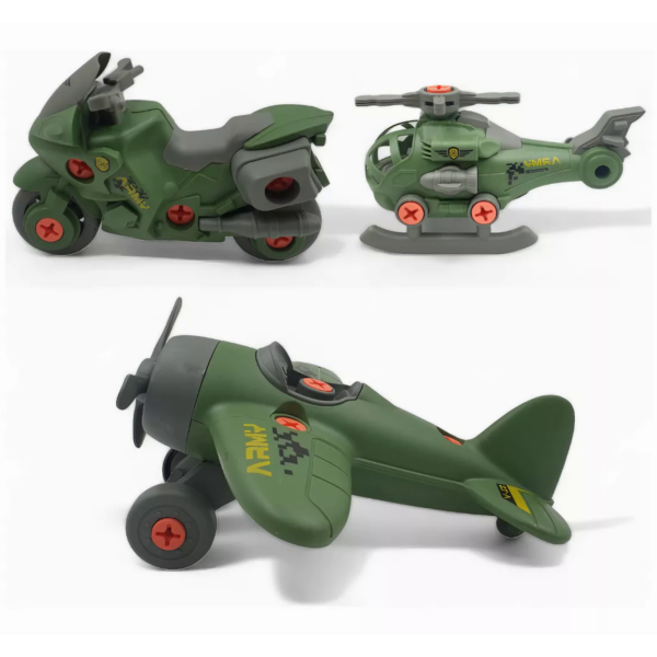 Set Vehículos Desarmables Militar Moto Avión Helicóptero - Imagen 6